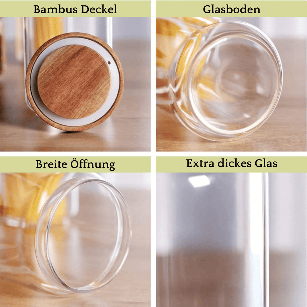 Glas-Kaffeebohnen Behälter mit luftdichten Bambusdeckel – VIENESSO