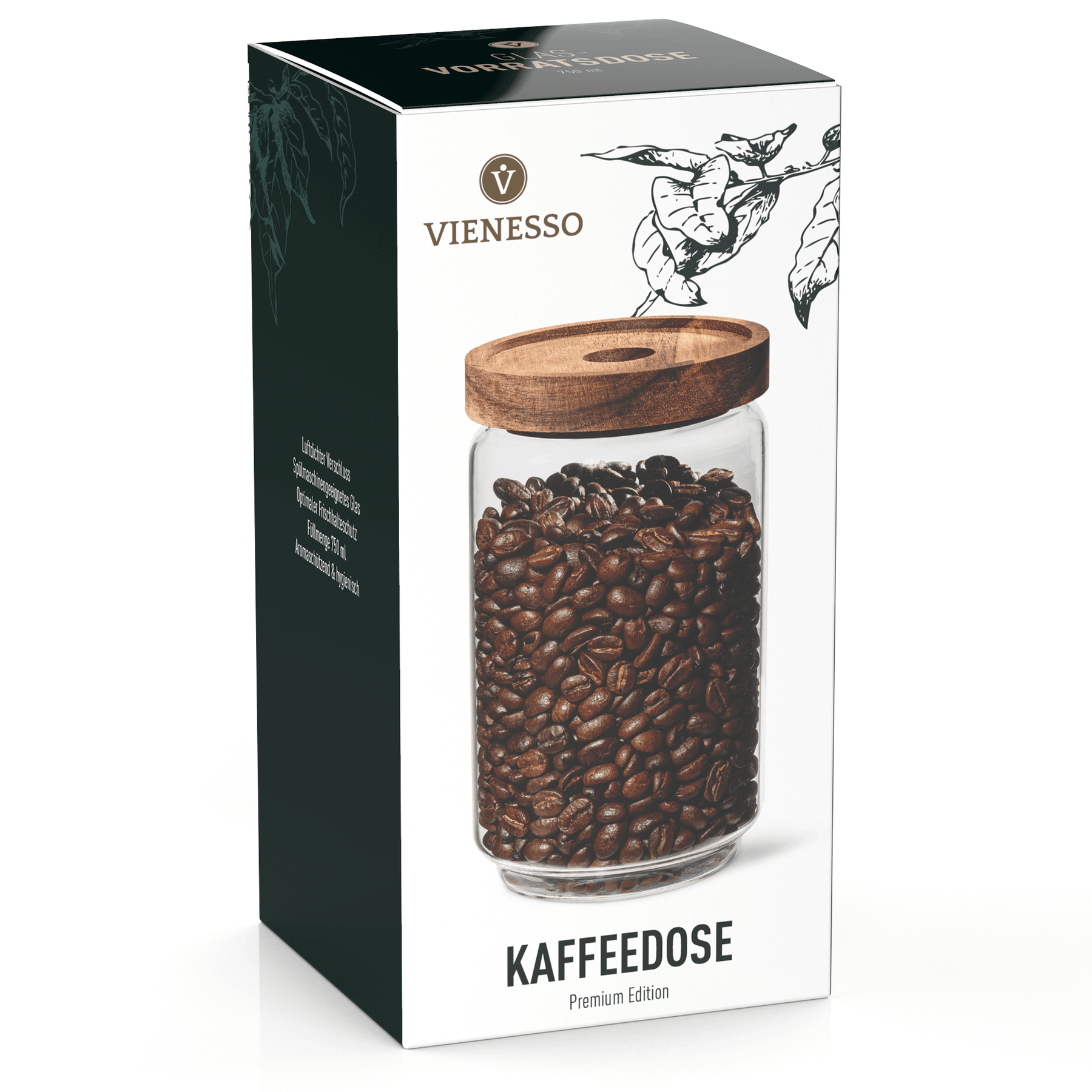 Glas-Kaffeebohnen Behälter mit luftdichten Bambusdeckel – VIENESSO