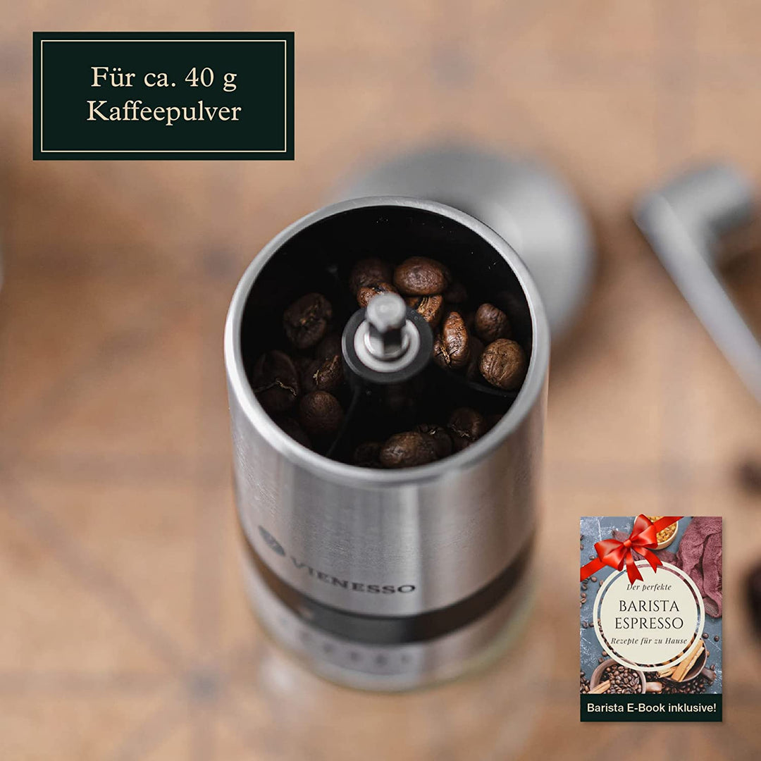 Vevok Chef Manuelle Kaffeemühle Aus Edelstahl, Mit Tragbarer Tasche Verstellbare Einstellung Kompakte Gold Kaffeemuehle Kapazitaet 20 G Fuer Camping Buero